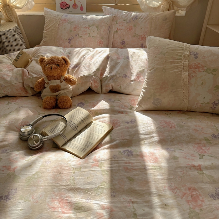 91家纺网 家纺一手货源 找家纺 桃心家居 2025新款云感水洗棉蕾丝花边四件套 水洗棉花边-蕾丝粉恋