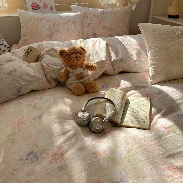 91家纺网 家纺一手货源 找家纺 桃心家居 2025新款云感水洗棉蕾丝花边四件套 水洗棉花边-蕾丝粉恋