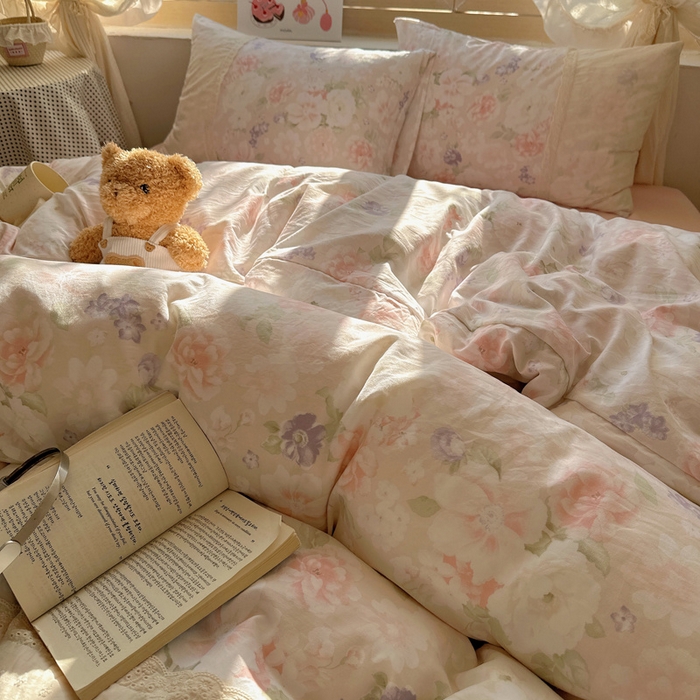 91家纺网 家纺一手货源 找家纺 桃心家居 2025新款云感水洗棉蕾丝花边四件套 水洗棉花边-蕾丝粉恋