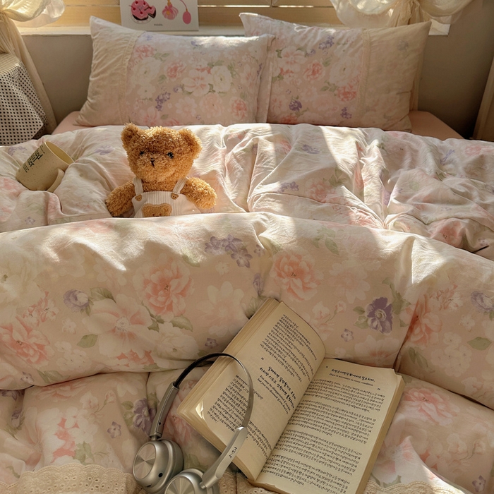 91家纺网 家纺一手货源 找家纺 桃心家居 2025新款云感水洗棉蕾丝花边四件套 水洗棉花边-蕾丝粉恋