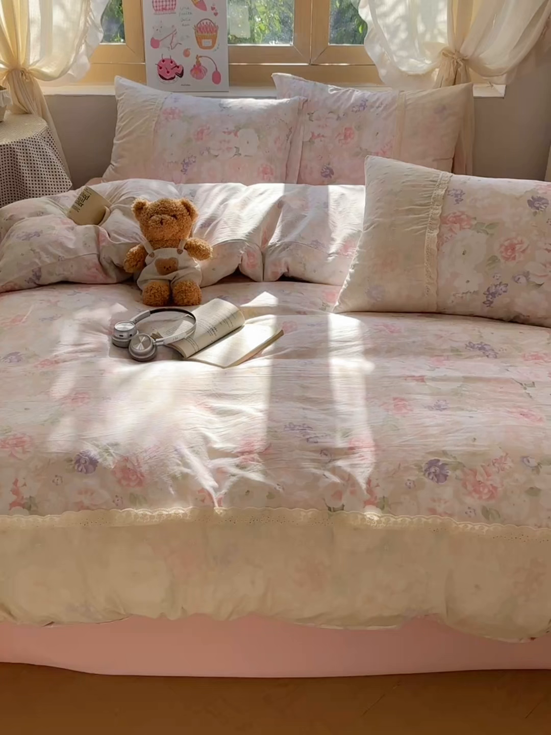 91家纺网 家纺一手货源 找家纺 桃心家居 2025新款云感水洗棉蕾丝花边四件套 水洗棉花边-蕾丝粉恋