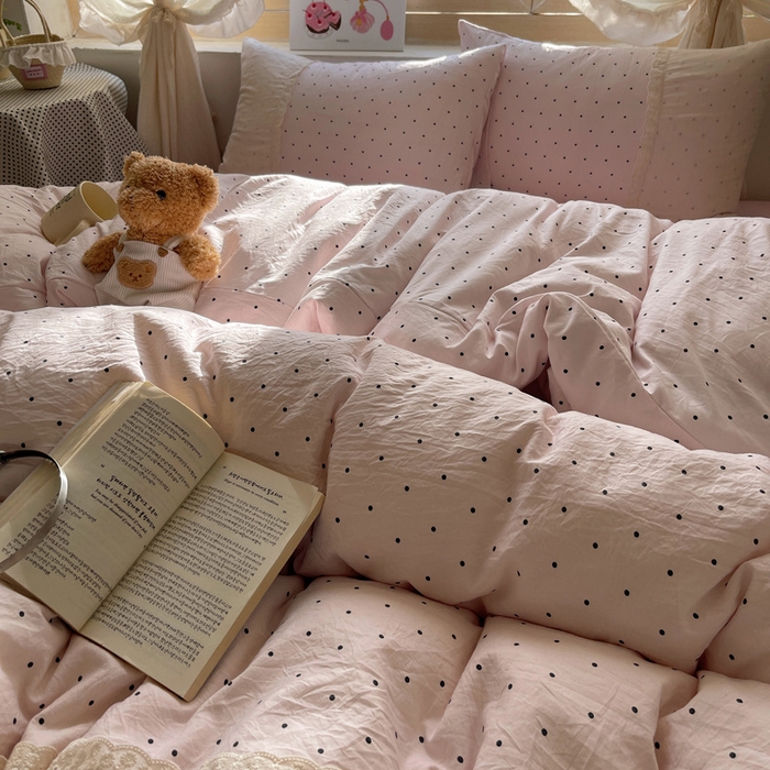 91家纺网 家纺一手货源 找家纺 桃心家居 2025新款云感水洗棉蕾丝花边四件套 水洗棉花边-蕾丝粉桃粉粉