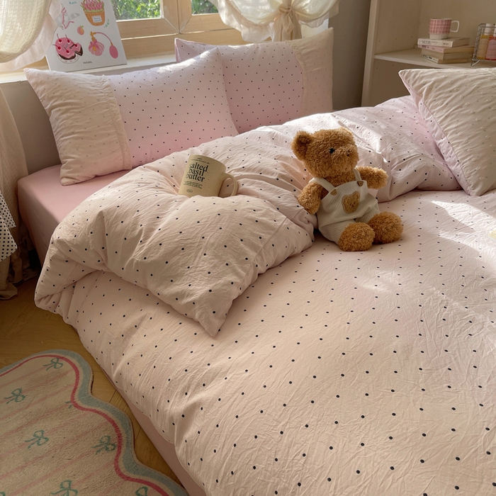 91家纺网 家纺一手货源 找家纺 桃心家居 2025新款云感水洗棉蕾丝花边四件套 水洗棉花边-蕾丝粉桃粉粉