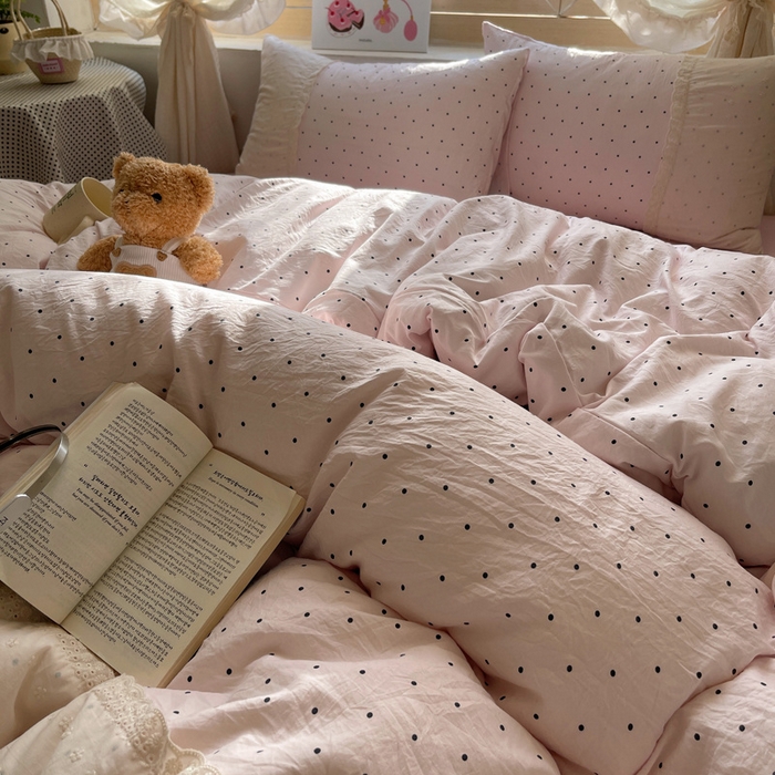 91家纺网 家纺一手货源 找家纺 桃心家居 2025新款云感水洗棉蕾丝花边四件套 水洗棉花边-蕾丝粉桃粉粉