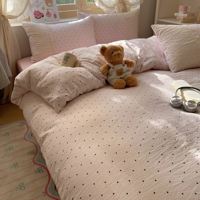 91家纺网 家纺一手货源 找家纺 桃心家居 2025新款云感水洗棉蕾丝花边四件套 水洗棉花边-蕾丝粉桃粉粉