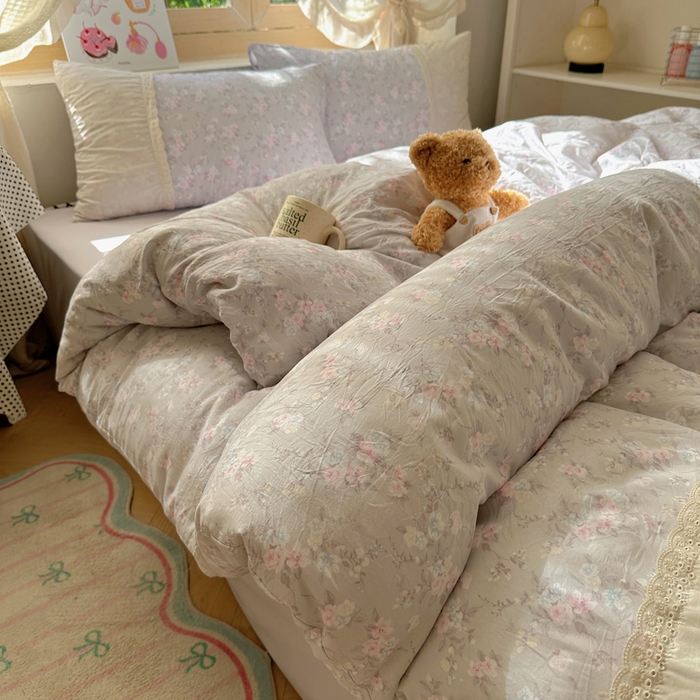 桃心家居 2025新款云感水洗棉蕾丝花边四件套 水洗棉花边-蕾丝花境