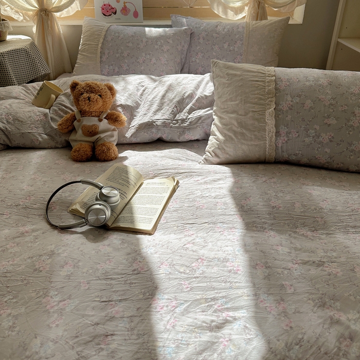 91家纺网 家纺一手货源 找家纺 桃心家居 2025新款云感水洗棉蕾丝花边四件套 水洗棉花边-蕾丝花境