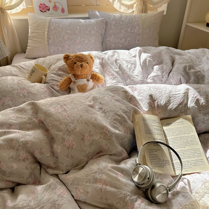 91家纺网 家纺一手货源 找家纺 桃心家居 2025新款云感水洗棉蕾丝花边四件套 水洗棉花边-蕾丝花境