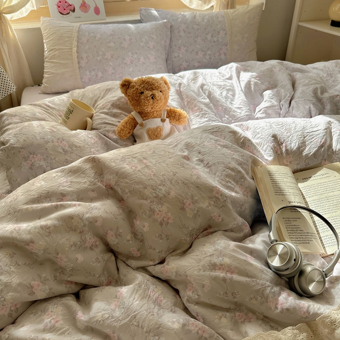 91家纺网 家纺一手货源 找家纺 桃心家居 2025新款云感水洗棉蕾丝花边四件套 水洗棉花边-蕾丝花境