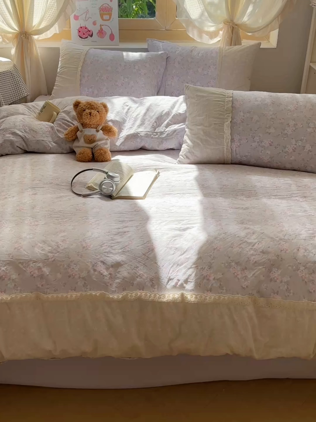 91家纺网 家纺一手货源 找家纺 桃心家居 2025新款云感水洗棉蕾丝花边四件套 水洗棉花边-蕾丝花境