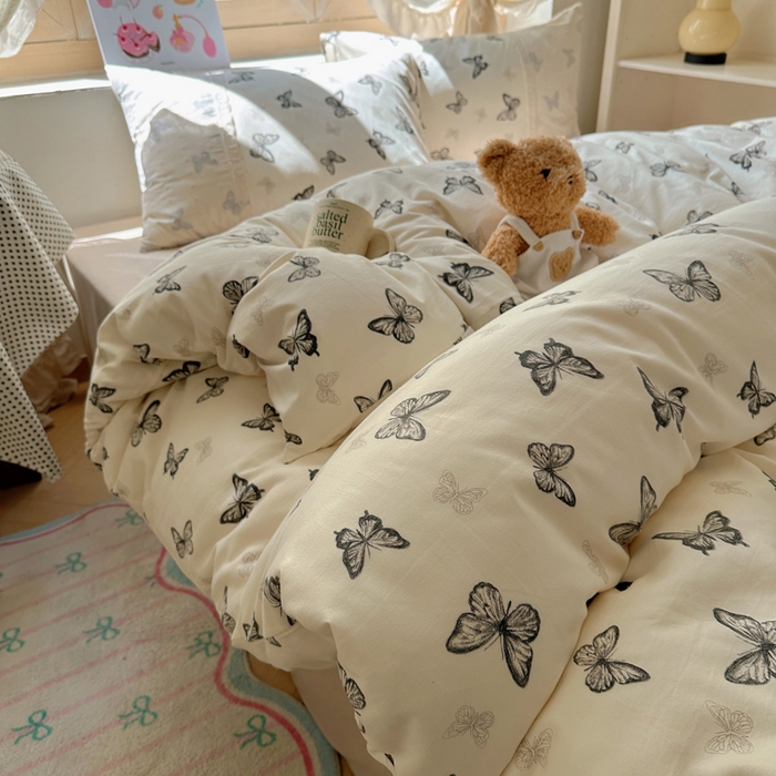 桃心家居 2025新款云感水洗棉蕾丝花边四件套 水洗棉花边-蕾丝幻蝶