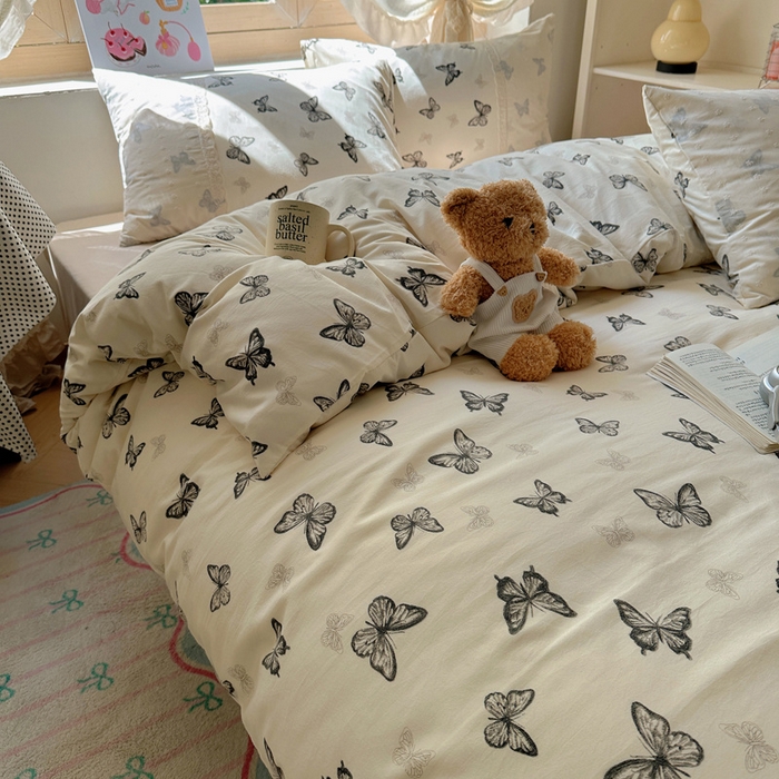 91家纺网 家纺一手货源 找家纺 桃心家居 2025新款云感水洗棉蕾丝花边四件套 水洗棉花边-蕾丝幻蝶