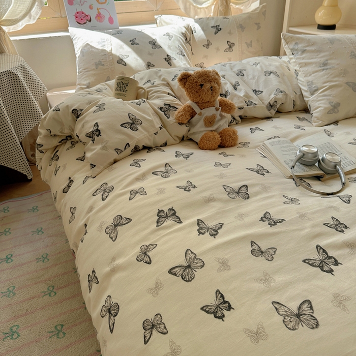 91家纺网 家纺一手货源 找家纺 桃心家居 2025新款云感水洗棉蕾丝花边四件套 水洗棉花边-蕾丝幻蝶