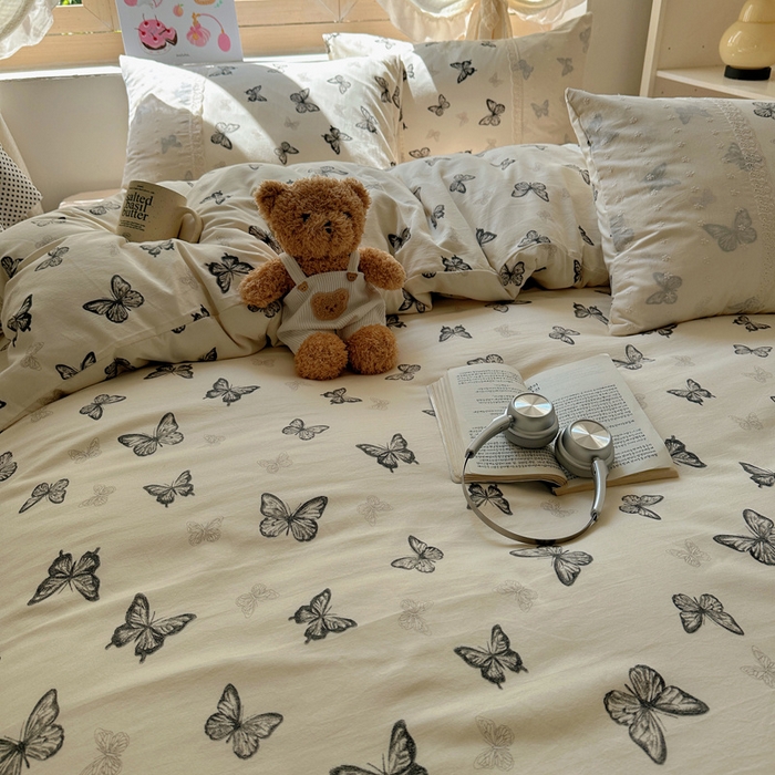 91家纺网 家纺一手货源 找家纺 桃心家居 2025新款云感水洗棉蕾丝花边四件套 水洗棉花边-蕾丝幻蝶