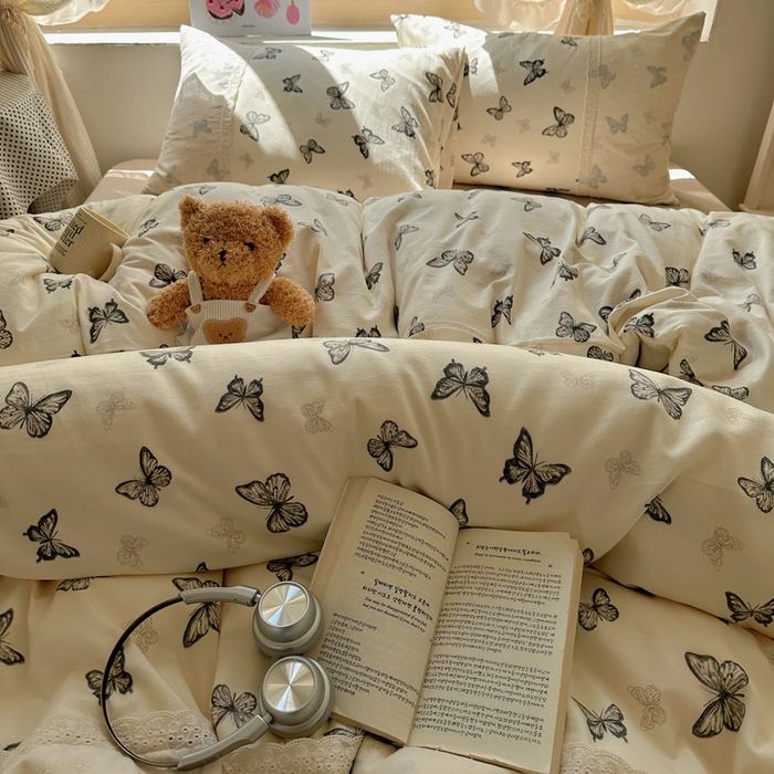 91家纺网 家纺一手货源 找家纺 桃心家居 2025新款云感水洗棉蕾丝花边四件套 水洗棉花边-蕾丝幻蝶