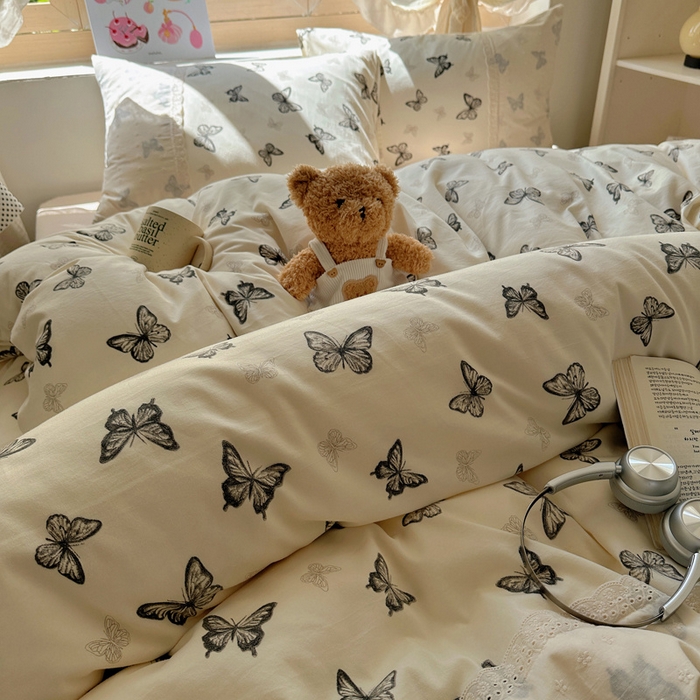 91家纺网 家纺一手货源 找家纺 桃心家居 2025新款云感水洗棉蕾丝花边四件套 水洗棉花边-蕾丝幻蝶