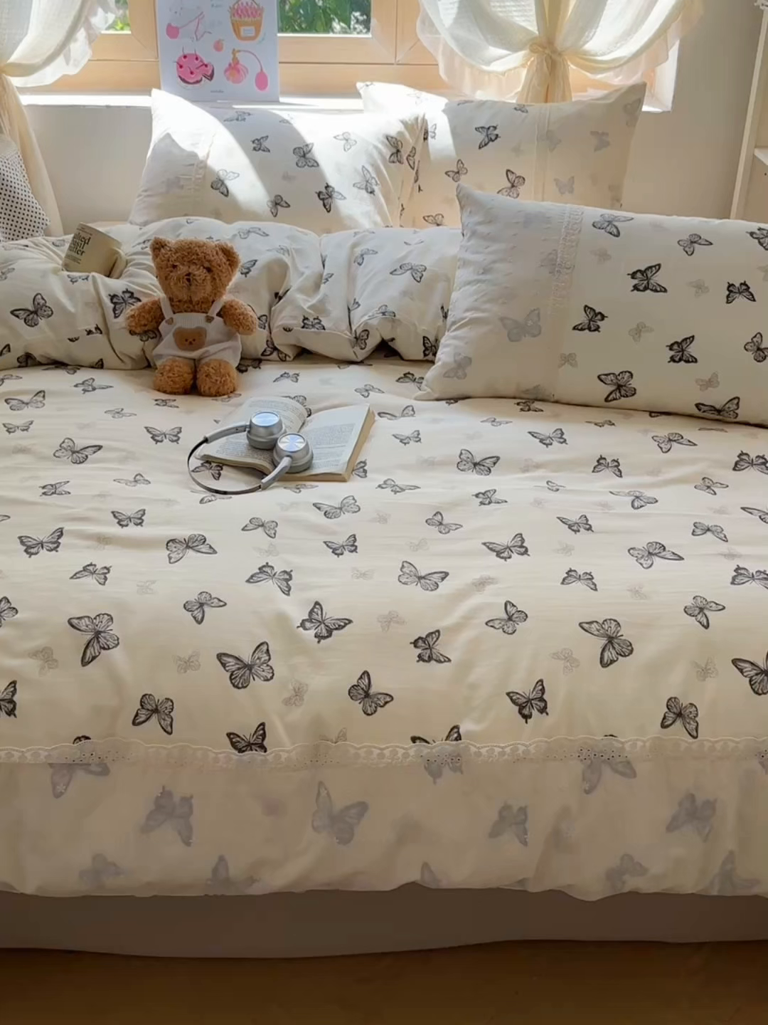 91家纺网 家纺一手货源 找家纺 桃心家居 2025新款云感水洗棉蕾丝花边四件套 水洗棉花边-蕾丝幻蝶