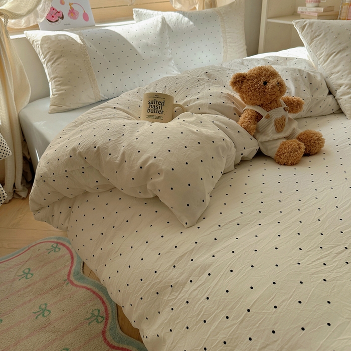 91家纺网 家纺一手货源 找家纺 桃心家居 2025新款云感水洗棉蕾丝花边四件套 水洗棉花边-蕾丝奶白清蓝