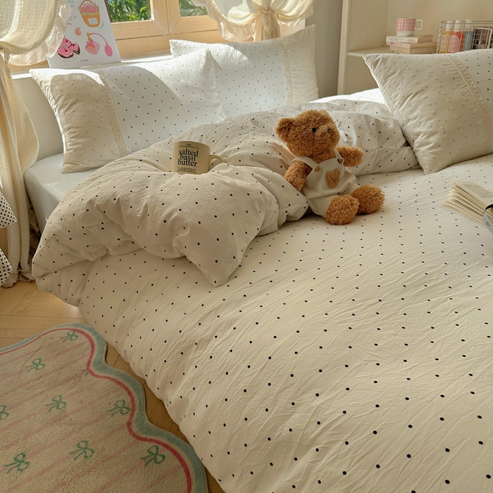 91家纺网 家纺一手货源 找家纺 桃心家居 2025新款云感水洗棉蕾丝花边四件套 水洗棉花边-蕾丝奶白清蓝