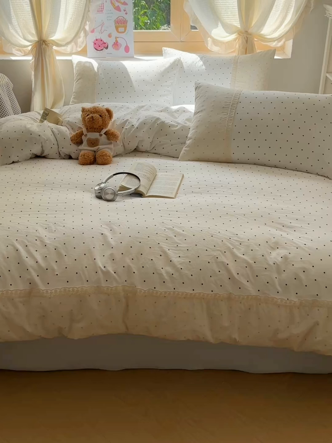 91家纺网 家纺一手货源 找家纺 桃心家居 2025新款云感水洗棉蕾丝花边四件套 水洗棉花边-蕾丝奶白清蓝