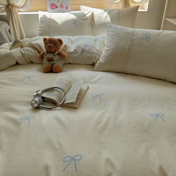 91家纺网 家纺一手货源 找家纺 桃心家居 2025新款云感水洗棉蕾丝花边四件套 水洗棉花边-蕾丝清新蝴蝶结