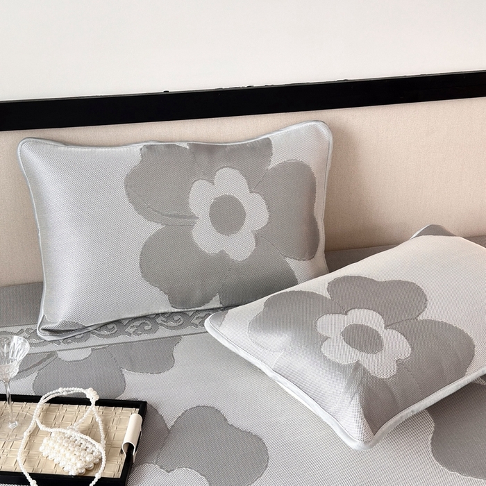 91家纺网 家纺一手货源 找家纺 乐居家纺 2025新款A类碳光抗菌凉感可水洗冰丝凉席席子床笠款 冰花-灰