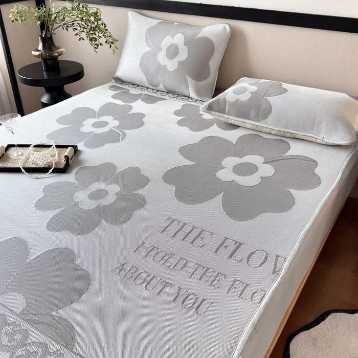 91家纺网 家纺一手货源 找家纺 乐居家纺 2025新款A类碳光抗菌凉感可水洗冰丝凉席席子床笠款 冰花-灰