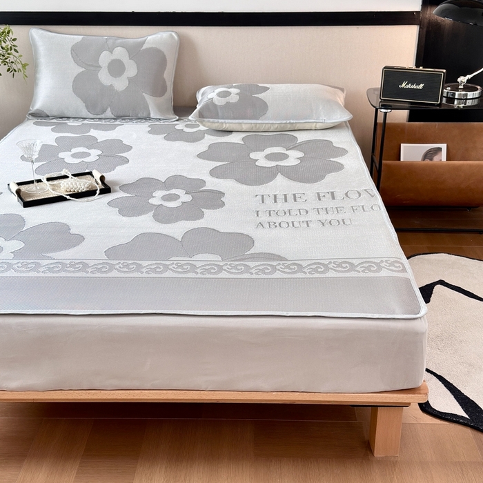 91家纺网 家纺一手货源 找家纺 乐居家纺 2025新款A类碳光抗菌凉感可水洗冰丝凉席席子床笠款 冰花-灰