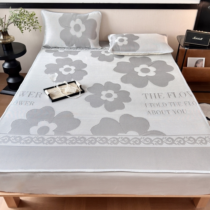 91家纺网 家纺一手货源 找家纺 乐居家纺 2025新款A类碳光抗菌凉感可水洗冰丝凉席席子床笠款 冰花-灰