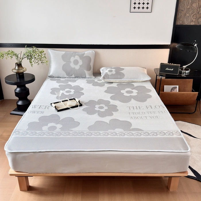 91家纺网 家纺一手货源 找家纺 乐居家纺 2025新款A类碳光抗菌凉感可水洗冰丝凉席席子床笠款 冰花-灰