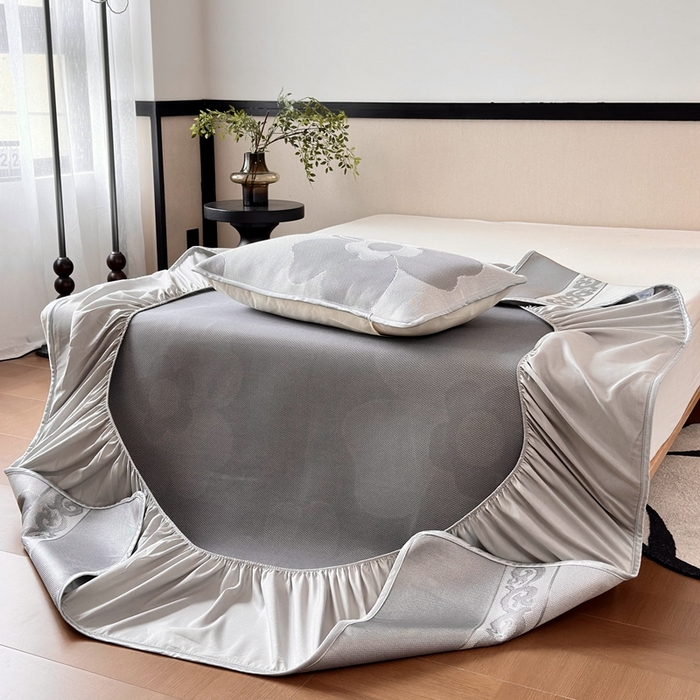 91家纺网 家纺一手货源 找家纺 乐居家纺 2025新款A类碳光抗菌凉感可水洗冰丝凉席席子床笠款 冰花-灰