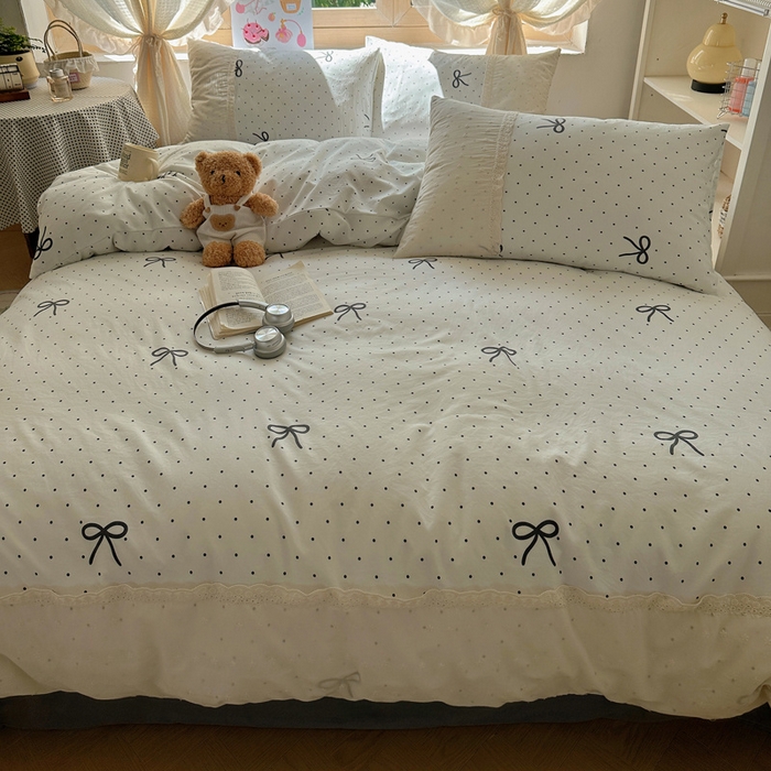 91家纺网 家纺一手货源 找家纺 桃心家居 2025新款云感水洗棉蕾丝花边四件套 水洗棉花边-蕾丝生椰玛奇朵