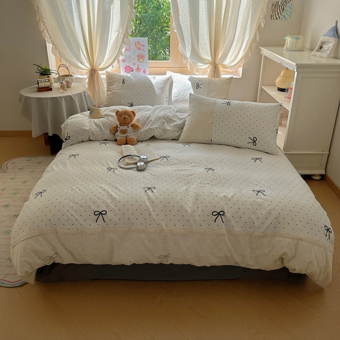 91家纺网 家纺一手货源 找家纺 桃心家居 2025新款云感水洗棉蕾丝花边四件套 水洗棉花边-蕾丝生椰玛奇朵