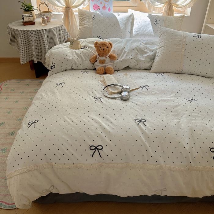 91家纺网 家纺一手货源 找家纺 桃心家居 2025新款云感水洗棉蕾丝花边四件套 水洗棉花边-蕾丝生椰玛奇朵