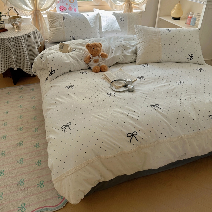 91家纺网 家纺一手货源 找家纺 桃心家居 2025新款云感水洗棉蕾丝花边四件套 水洗棉花边-蕾丝生椰玛奇朵