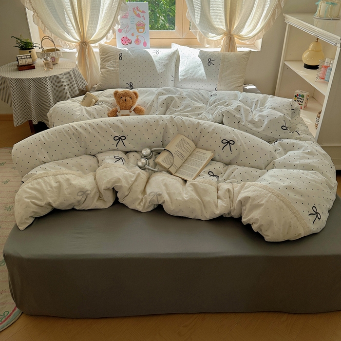 91家纺网 家纺一手货源 找家纺 桃心家居 2025新款云感水洗棉蕾丝花边四件套 水洗棉花边-蕾丝生椰玛奇朵