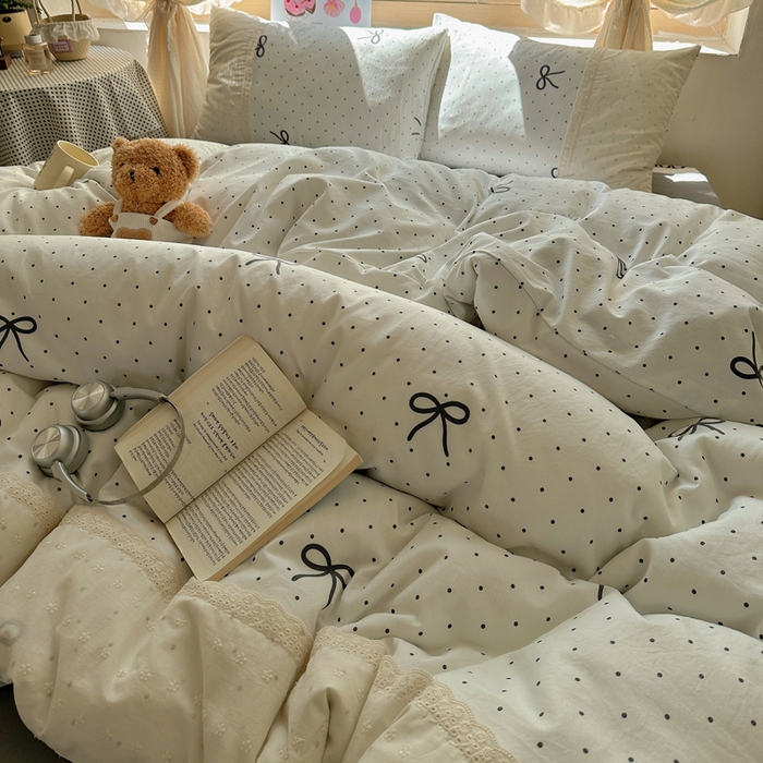 91家纺网 家纺一手货源 找家纺 桃心家居 2025新款云感水洗棉蕾丝花边四件套 水洗棉花边-蕾丝生椰玛奇朵