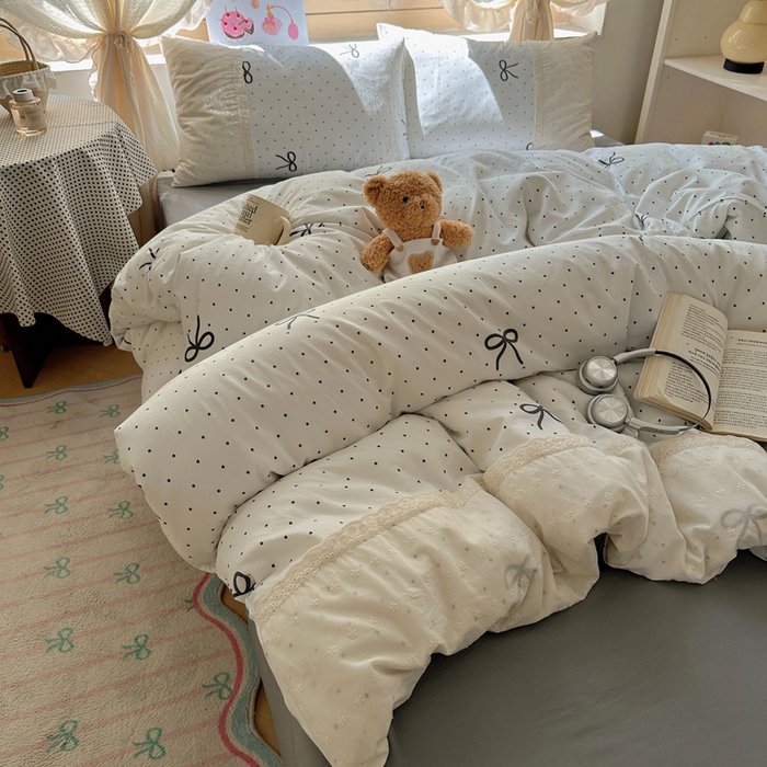 91家纺网 家纺一手货源 找家纺 桃心家居 2025新款云感水洗棉蕾丝花边四件套 水洗棉花边-蕾丝生椰玛奇朵