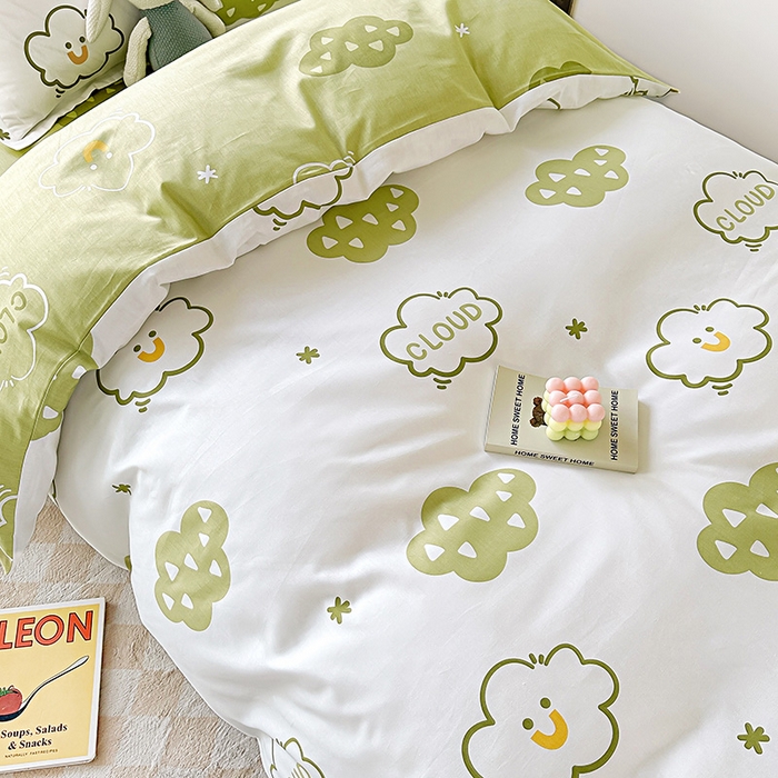 91家纺网 家纺一手货源 找家纺 鑫宇 2025全棉13372床单款印花学生三件套 浮云