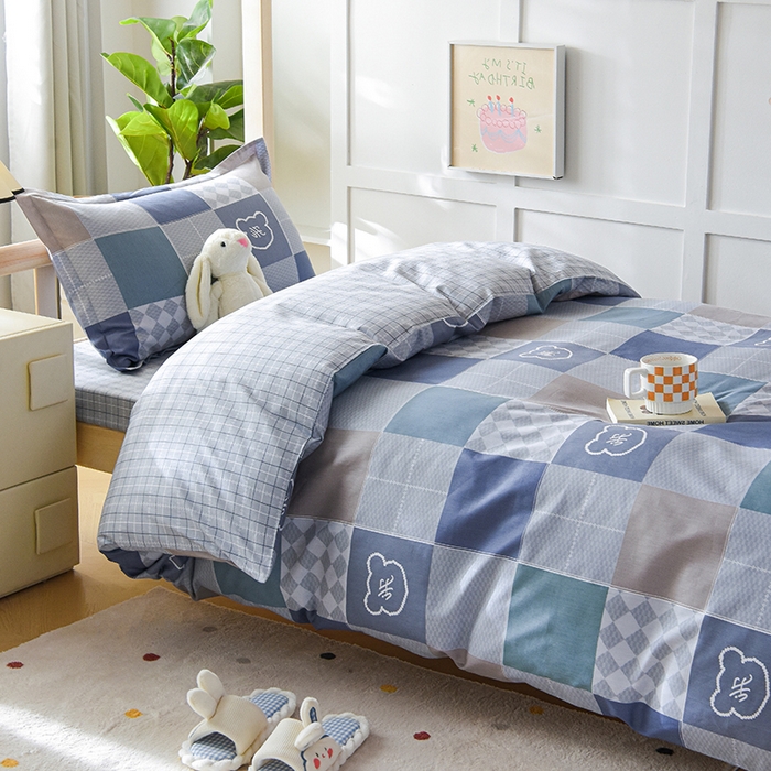 91家纺网 家纺一手货源 找家纺 鑫宇 2025全棉13372床单款印花学生三件套 邦尼熊-灰