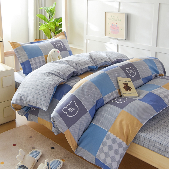 91家纺网 家纺一手货源 找家纺 鑫宇 2025全棉13372床单款印花学生三件套 邦尼熊-蓝