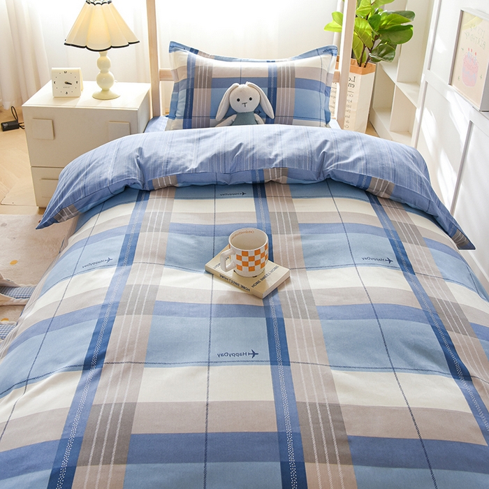 91家纺网 家纺一手货源 找家纺 鑫宇 2025全棉13372床单款印花学生三件套 米拉之城-蓝