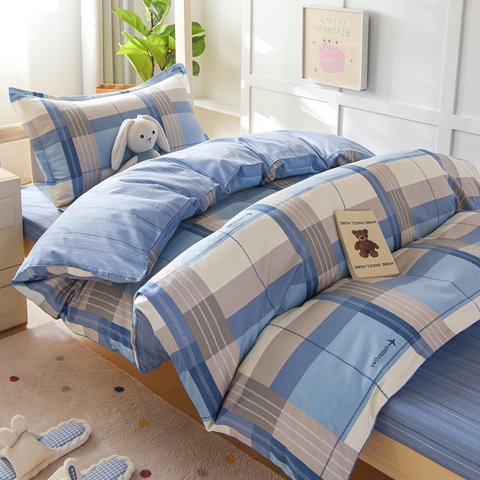 91家纺网 家纺一手货源 找家纺 鑫宇 2025全棉13372床单款印花学生三件套 米拉之城-蓝