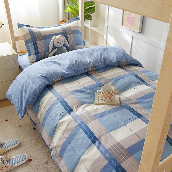 91家纺网 家纺一手货源 找家纺 鑫宇 2025全棉13372床单款印花学生三件套 米拉之城-蓝