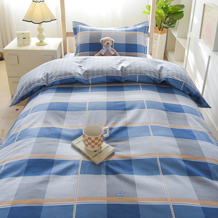 91家纺网 家纺一手货源 找家纺 鑫宇 2025全棉13372床单款印花学生三件套 夏曲-蓝