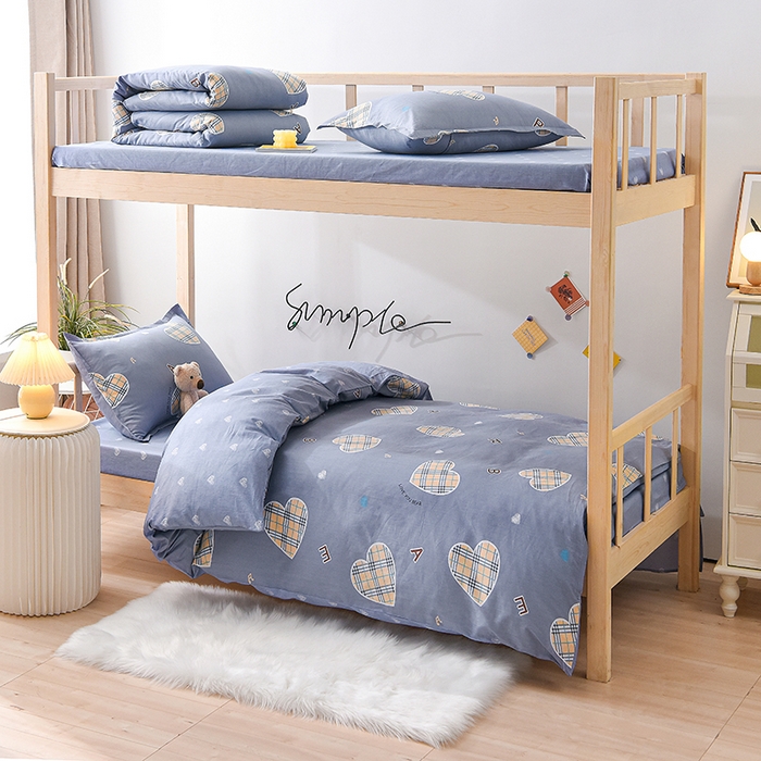 91家纺网 家纺一手货源 找家纺 鑫宇 2025全棉13372床单款印花学生三件套 爱心港湾-灰