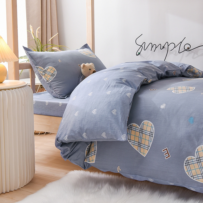 91家纺网 家纺一手货源 找家纺 鑫宇 2025全棉13372床单款印花学生三件套 爱心港湾-灰