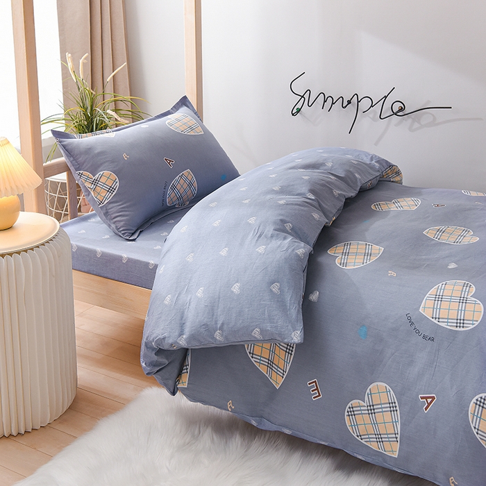 91家纺网 家纺一手货源 找家纺 鑫宇 2025全棉13372床单款印花学生三件套 爱心港湾-灰
