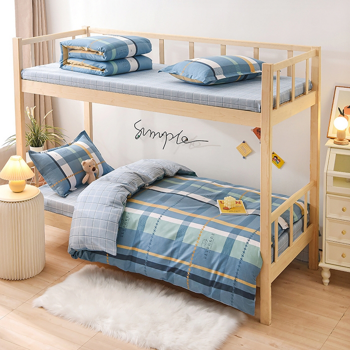 91家纺网 家纺一手货源 找家纺 鑫宇 2025全棉13372床单款印花学生三件套 安迪丝-蓝