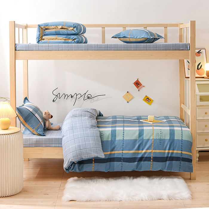 91家纺网 家纺一手货源 找家纺 鑫宇 2025全棉13372床单款印花学生三件套 安迪丝-蓝